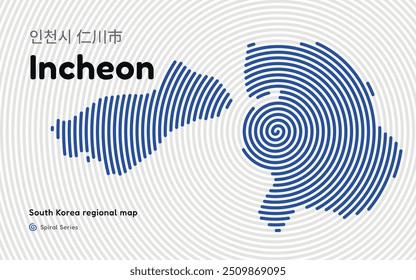 Creative Incheon Map with Spiral Pattern. South Korea regional map series