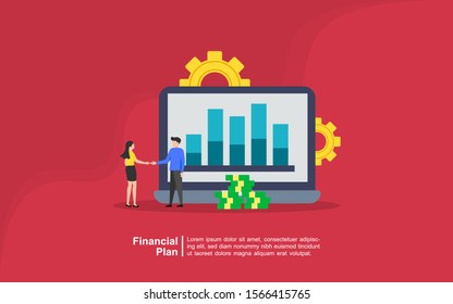 Creative income planning for sales. Teamwork, increase corporate result. Growth concept with characters and text for services.. Suitable for web landing page, ui, mobile app, banner template.