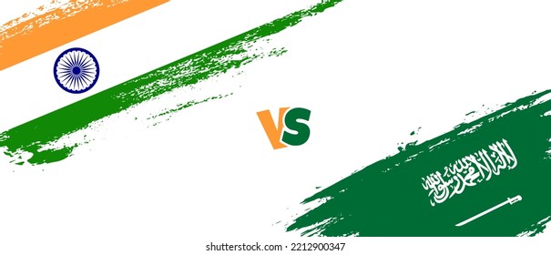 Creative India vs Saudi Arabia brush flag illustration. Artistic brush style two country flags relationship background