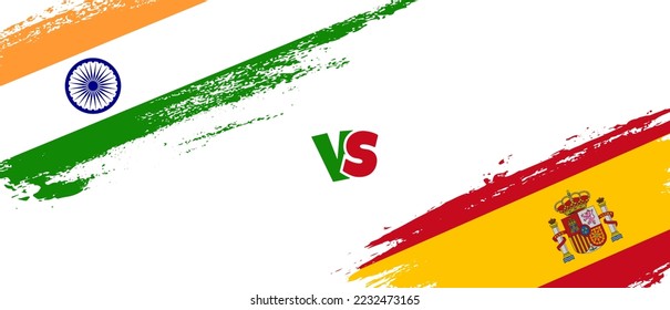 Creative India vs Spain brush flag illustration. Artistic brush style two country flags relationship background