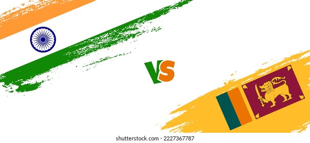 Creative India vs Sri Lanka brush flag illustration. Artistic brush style two country flags relationship background