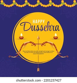 Creative Indian festival happy Dussehra banner design template. 