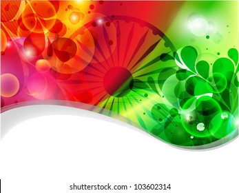 Creative Indian flag color background with wave, shine and floral for Independence Day, Republic Day and other occasion. Vector Illustration .EPS10..