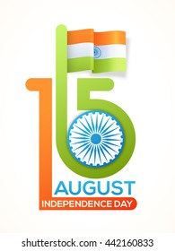 Creative Indian Flag with Stylish Text 15 August and Ashoka Wheel, Beautiful Pamphlet, Banner or Flyer design for Happy Independence Day celebration.