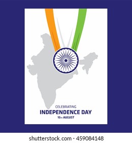 Creative Indian Independence Day, Tri Color India Freedom Day Background. 15th August Sale banner template. Tri color Ribbon over country map. vector illustration