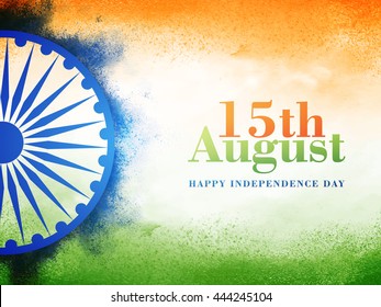 Creative Indian National Flag colour background with Ashoka Wheel, Elegant Poster, Banner or Flyer design for 15th August, Happy Independence Day celebration.