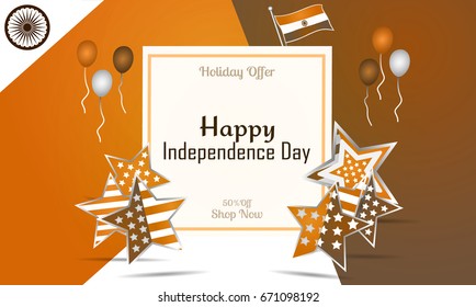 Creative Indian National Flag colours vector background with Ashoka Wheel, Elegant Poster, Banner or Flyer design for 15th August, Happy Independence Day celebration.