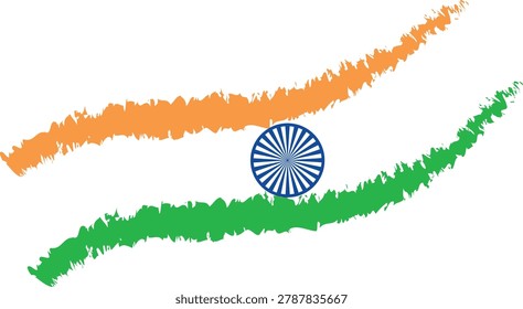 Creative Indian national flag illustration featuring saffron and green brush stroke textures with a blue Asoka Chakra on a white background. Ideal for Independence Day, Republic Day, patriotic celebrations, national events, social media banners, posters, and Indian cultural designs.