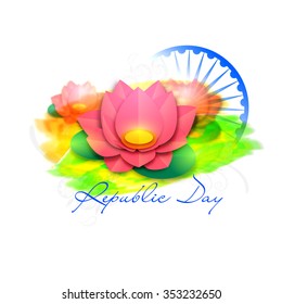 Creative Indian National Flower Lotus with Ashoka Wheel for Happy Republic Day celebration.