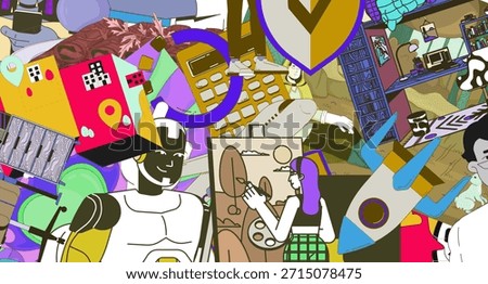 Creative industry collage 2D illustration concept. Pop surrealism. Artistic inspiration. Mixed media composition cartoon conceptual abstract vector art. Flat metaphor on color background