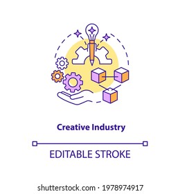 Creative industry concept icon. Game design industry benefits. Exploitation of knowledge. Perspective idea thin line illustration. Vector isolated outline RGB color drawing. Editable stroke