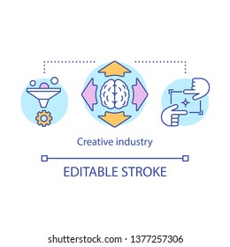 Creative industry concept icon. New business solutions invention. Talented worker. Project management. Productive mind idea thin line illustration. Vector isolated outline drawing. Editable stroke