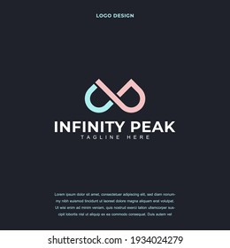 Icono creativo del pico del icono de infinito diseño ilustración vectorial. Montaña Landscape Hills con símbolo infinito diseño color editable