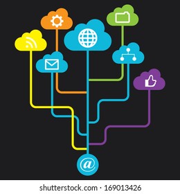 Creative info graphic with on-line social network. Social media data summary. Vector illustration