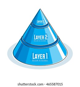 Creative info graphics element, 3d layered pyramid idea, vector illustration.