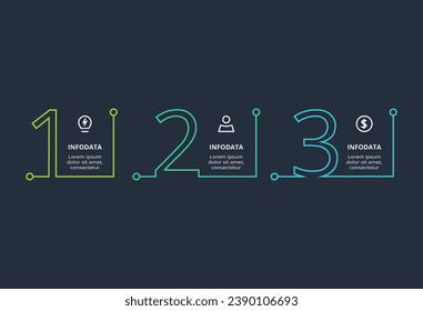 Creative infographic with 3 elements, presentations, vector illustration. Template for web on a black background.