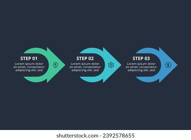 Creative infographic with 3 elements, presentations, vector illustration. Template for web on a black background.