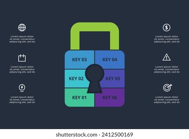 Creative infographic with 36 elements, presentations, vector illustration. Template for web on a black background.