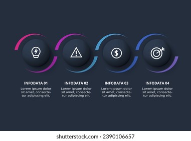 Creative infographic with 4 elements, presentations, vector illustration. Template for web on a black background.