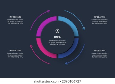 Creative infographic with 4 elements, presentations, vector illustration. Template for web on a black background.
