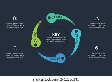 Creative infographic with 4 elements, presentations, vector illustration. Template for web on a black background.