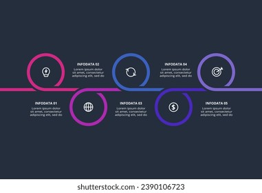 Creative infographic with 5 elements, presentations, vector illustration. Template for web on a black background.