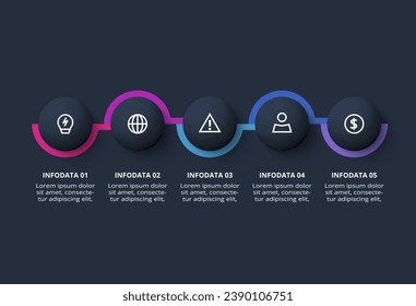 Creative infographic with 5 elements, presentations, vector illustration. Template for web on a black background.