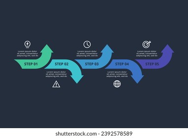 Creative infographic with 5 elements, presentations, vector illustration. Template for web on a black background.