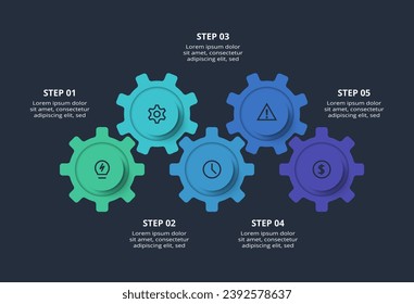 Creative infographic with 5 elements, presentations, vector illustration. Template for web on a black background.