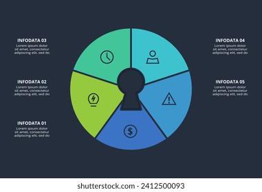 Creative infographic with 5 elements, presentations, vector illustration. Template for web on a black background.