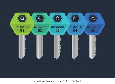 Creative infographic with 5 elements, presentations, vector illustration. Template for web on a black background.