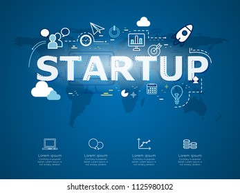 Creative infographic of business startup with world map