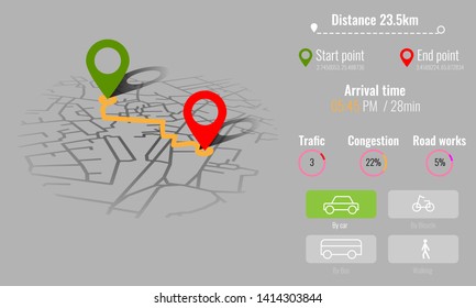 Creative infographic city map navigation for your dashboard concept design. Top and day time view. Vector illustration.