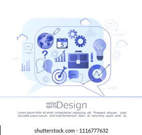 Creative infographic concept of business consulting. Various signs and symbols characterizing the course of a business project. Vector illustration.