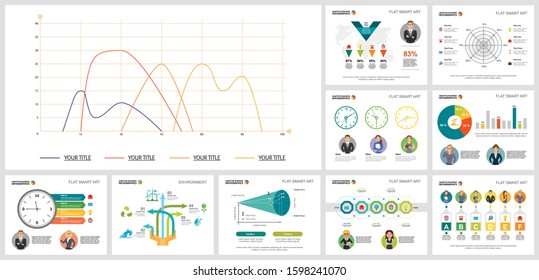 Creative infographic design set. Can be used for workflow layout, annual report, presentation slide, web design. Business and accounting concept with line, percentage and doughnut charts