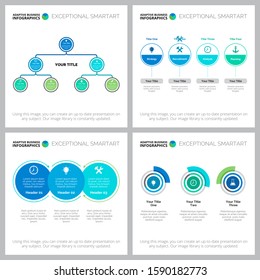 Creative infographic design set for planning and development, workflow layout, presentation slide template. Business, startup and marketing concepts. Radial bar, flow and process charts