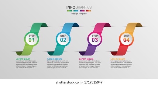 Creative infographic design template, 4 concept ribbon text boxes with pictograms.