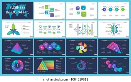 Creative infographic diagrams with geometric elements for project management concept. Can be used for business project, annual report, web design. Process chart, option chart, flowchart, donut diagram