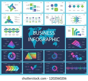 Creative infographic diagrams with geometric elements for project management concept. Can be used for business project, annual report, web design. Process chart, option chart, flowchart, donut diagram