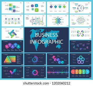 Creative infographic diagrams with geometric elements for project management concept. Can be used for business project, annual report, web design. Process chart, option chart, flowchart, donut diagram