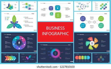 Creative infographic diagrams with geometric elements for project management concept. Can be used for business project, annual report, web design. Process chart, option chart, flowchart, donut diagram