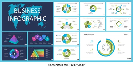 Creative infographic diagrams with geometric elements for project management concept. Can be used for business project, annual report, web design. Process chart, option chart, flowchart, donut diagram