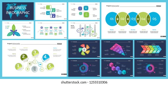 Creative infographic diagrams with geometric elements for project management concept. Can be used for business project, annual report, web design. Process chart, option chart, flowchart, donut diagram