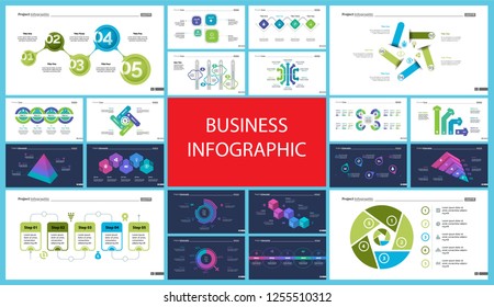 Creative infographic diagrams with geometric elements for project management concept. Can be used for business project, annual report, web design. Process chart, option chart, flowchart, donut diagram