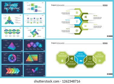 Creative infographic diagrams with geometric elements for project management concept. Can be used for business project, annual report, web design. Process chart, option chart, flowchart, donut diagram