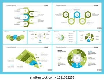 Creative infographic diagrams with geometric elements for project management concept. Can be used for business project, annual report, web design. Process chart, option chart, flowchart, donut diagram
