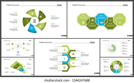 Creative infographic diagrams with geometric elements for project management concept. Can be used for business project, annual report, web design. Process chart, option chart, flowchart, donut diagram