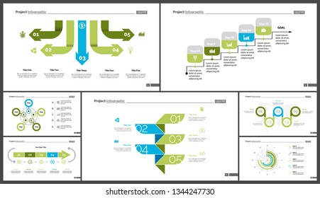 Creative infographic diagrams with geometric elements for project management concept. Can be used for business project, annual report, web design. Process chart, option chart, flowchart, donut diagram