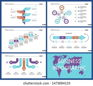 Creative infographic diagrams with geometric elements for project management concept. Can be used for business project, annual report, web design. Process chart, option chart, flowchart, donut diagram