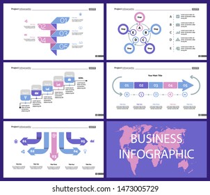 Creative infographic diagrams with geometric elements for project management concept. Can be used for business project, annual report, web design. Process chart, option chart, flowchart, donut diagram